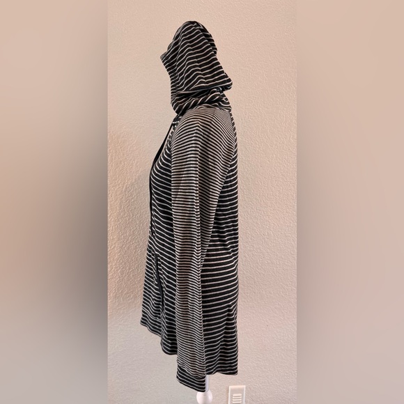 James Perse Grey Striped Hooded Pullover Hi-Low Hem & Kangaroo Pocket - Size S - Picture 5 of 14